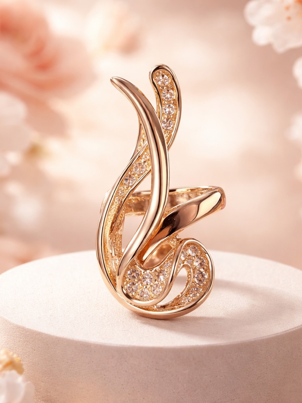 Unique Infinity Ring Geometric Champagne Gold Color White Zircon Size 8